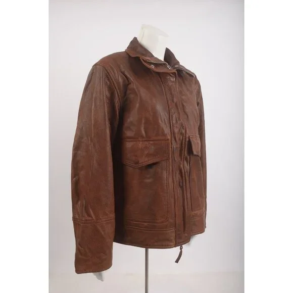 Zara ZW Womans Leather Bomber Jacket Coat Size XS Brown 5479/040 NWT - Picture 3 of 8